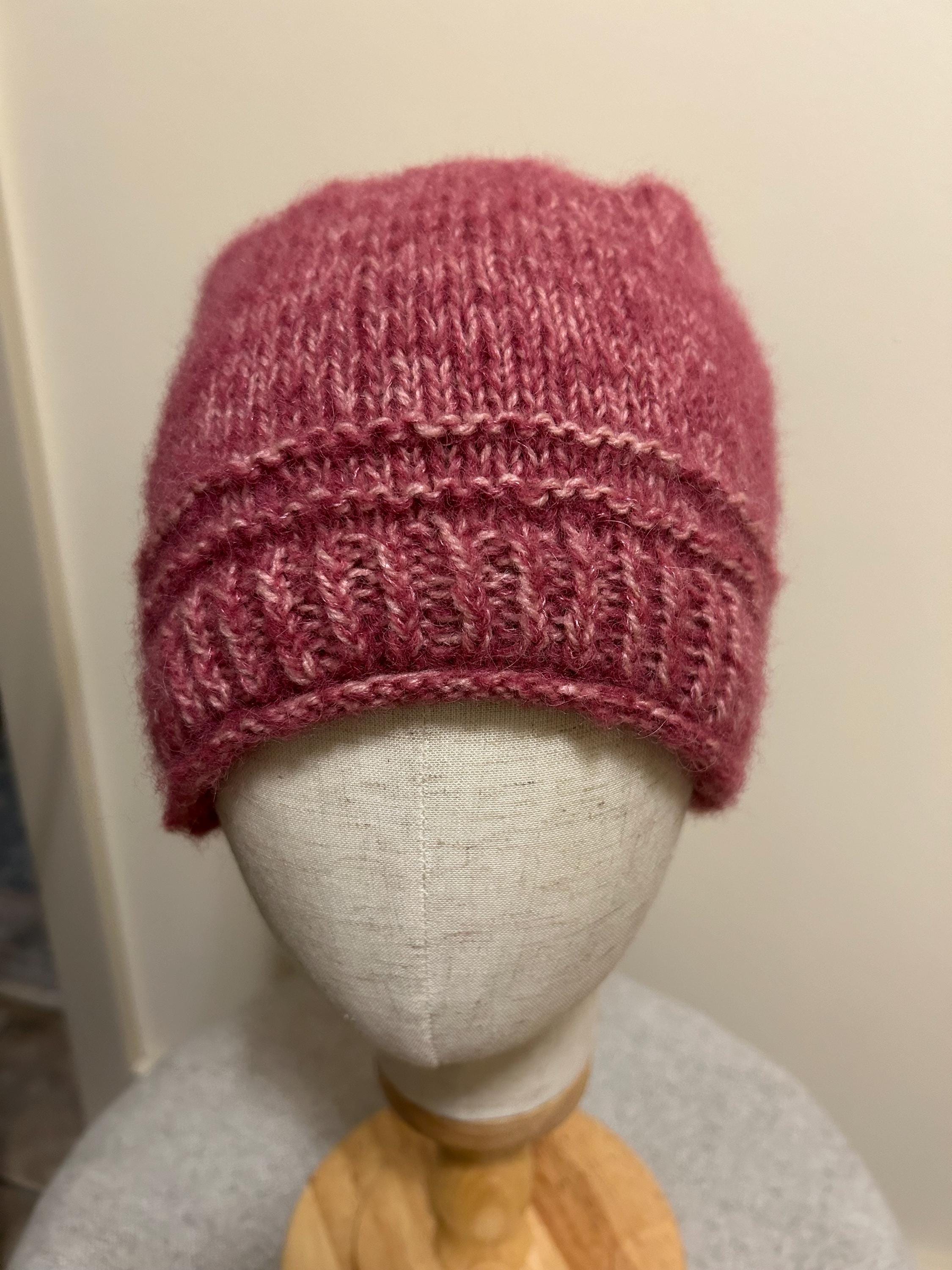 Pink Hand Knit Alpaca Mohair Slouchy Beanie