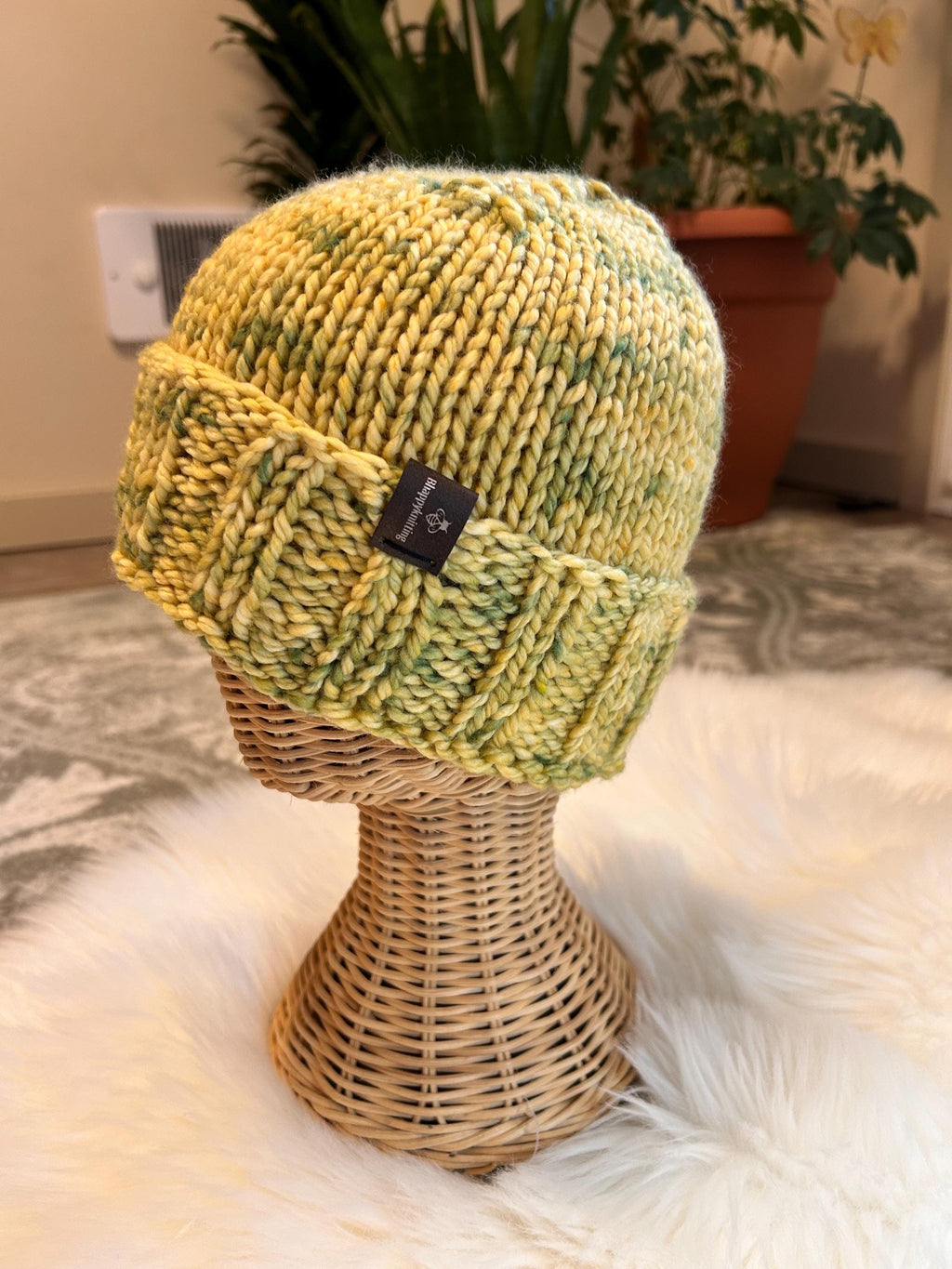 Hand Knit Merino Wool toque: Yellow Speckled Winter Hat