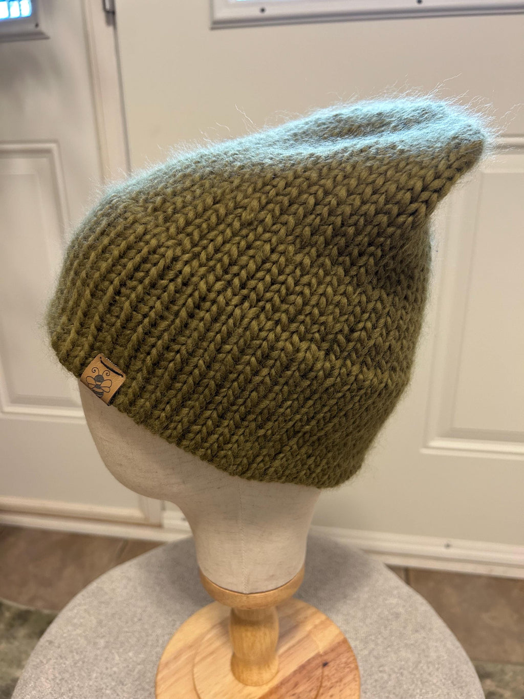 Hand Knit Merino Wool Beanie: Moss Green Double Brim Toque