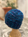 Hand Knit Merino Wool Beanie, Blue Purple Toque