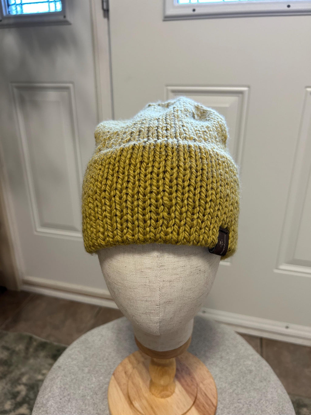 Hand Knit Merino Wool Beanie: Double Brim high top hat for men or women, soft cozy warm winter toque, soft yellow colour toque,  gift