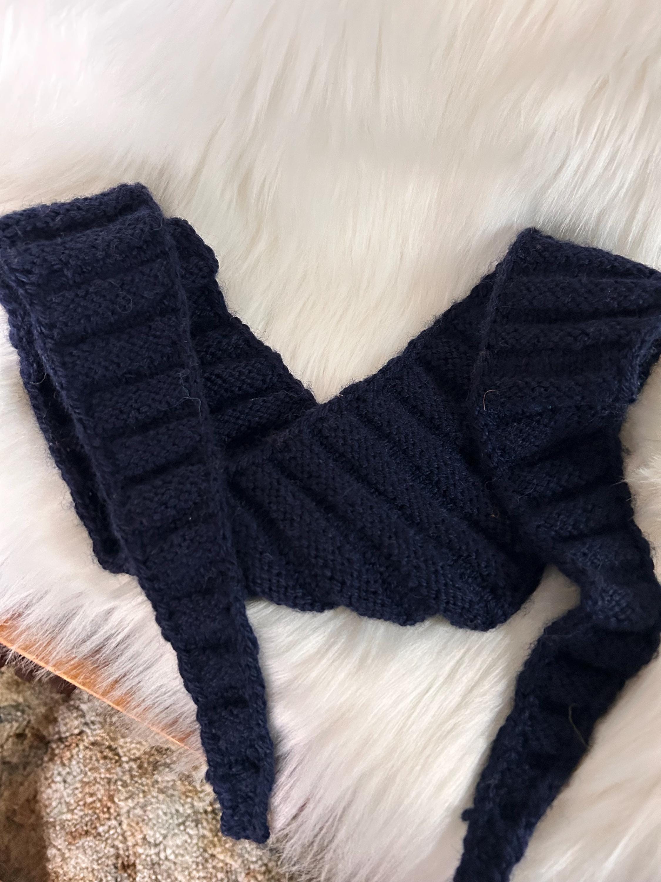 Hand Knit Wool Mini Scarf, Blue Neck Warmer