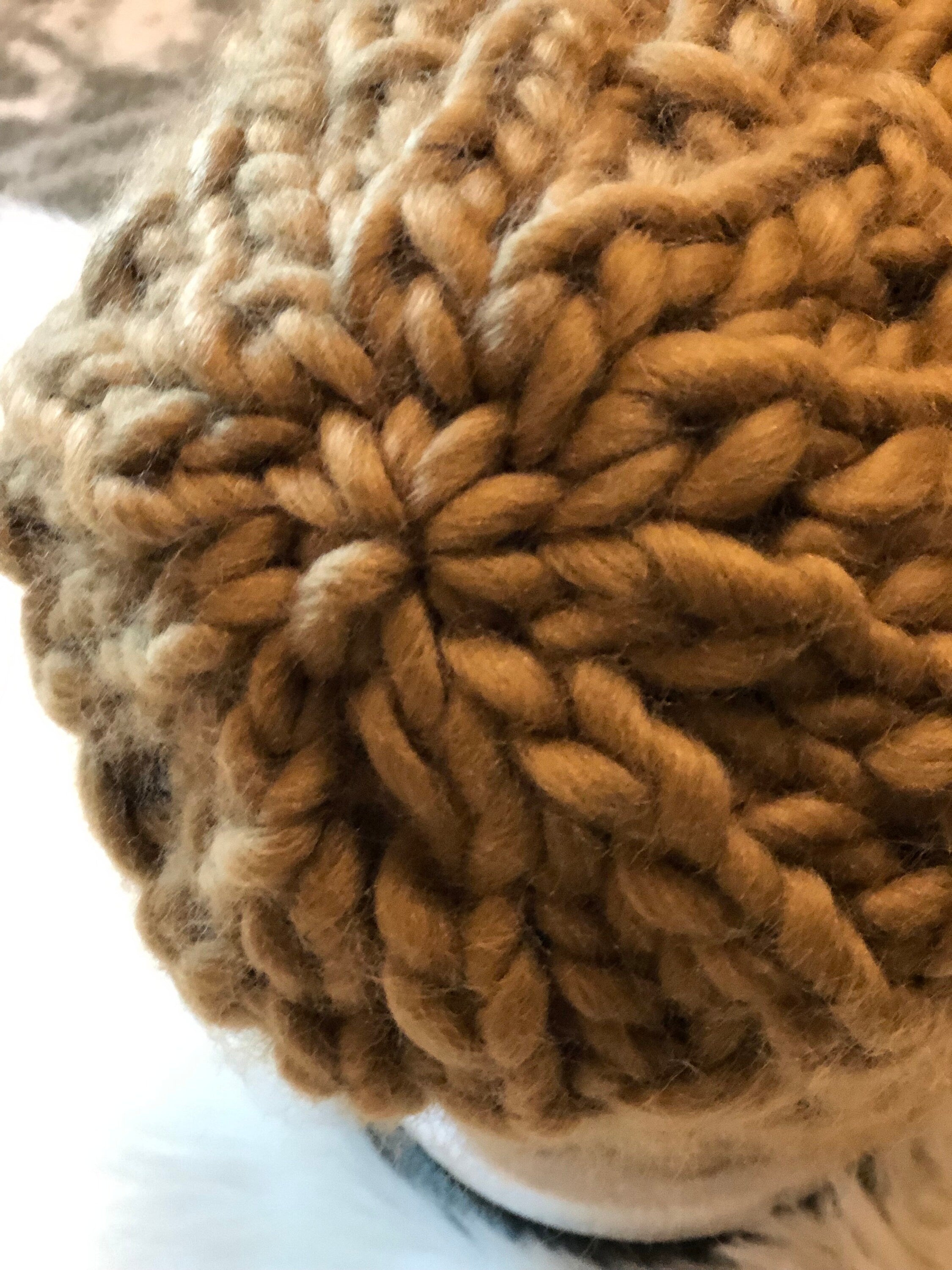 Hand Knit Merino Wool bulky knit Beanie, Brown Sugar Chunky Hat toque