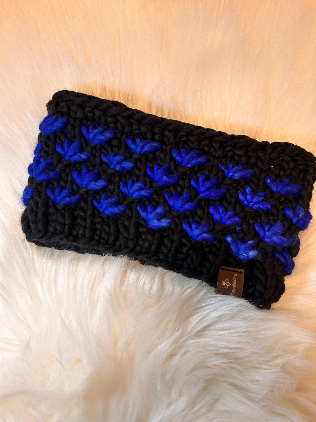 lotus flower headband, earwarmer, merino wool, handmade, handknit, messy bun headband