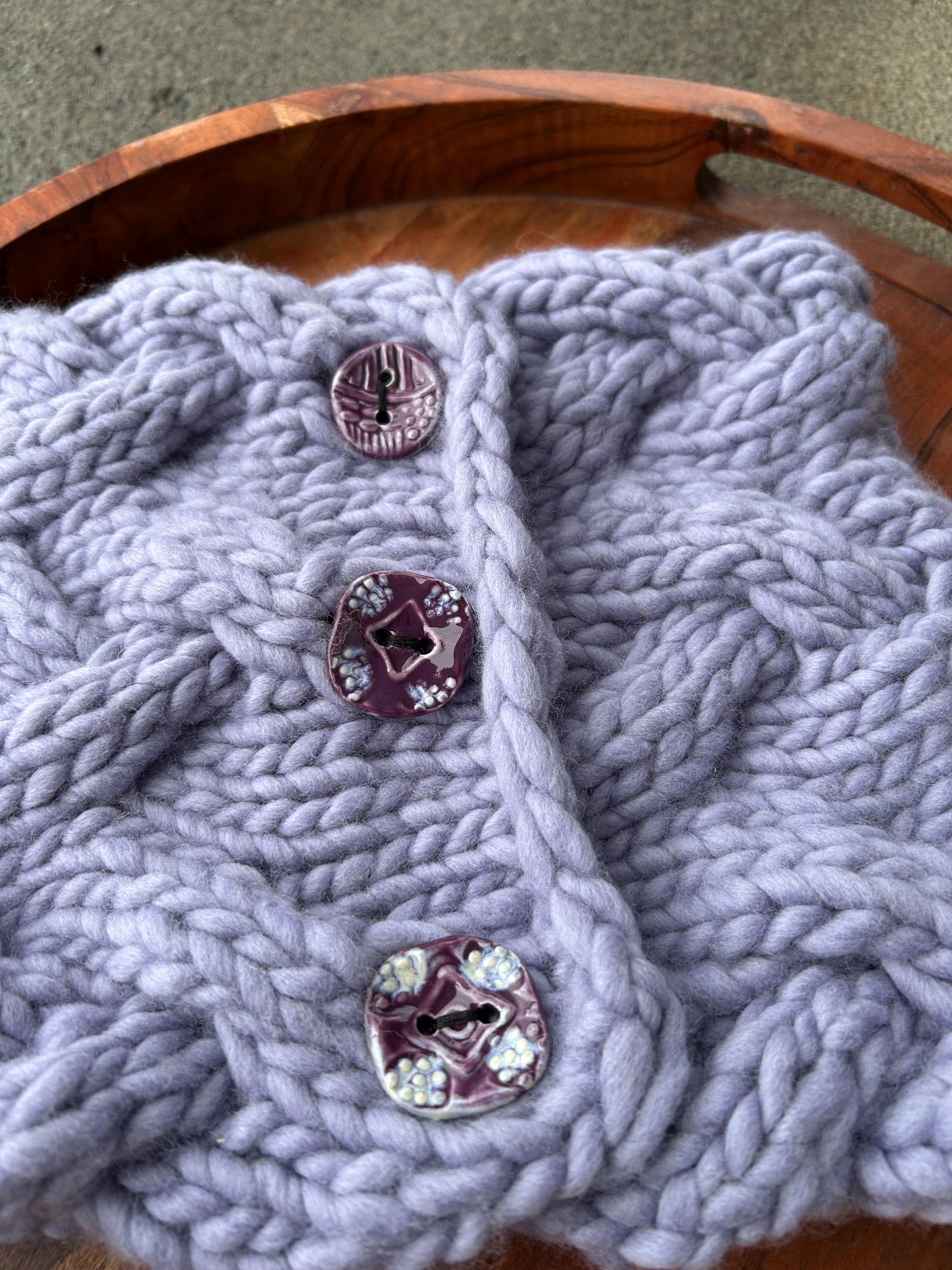 Cable Knit Wool cable Cowl: Button Up purple Winter Scarf; neck warmer