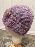 Hand Knit Merino Wool toque: pink Speckled spring Hat
