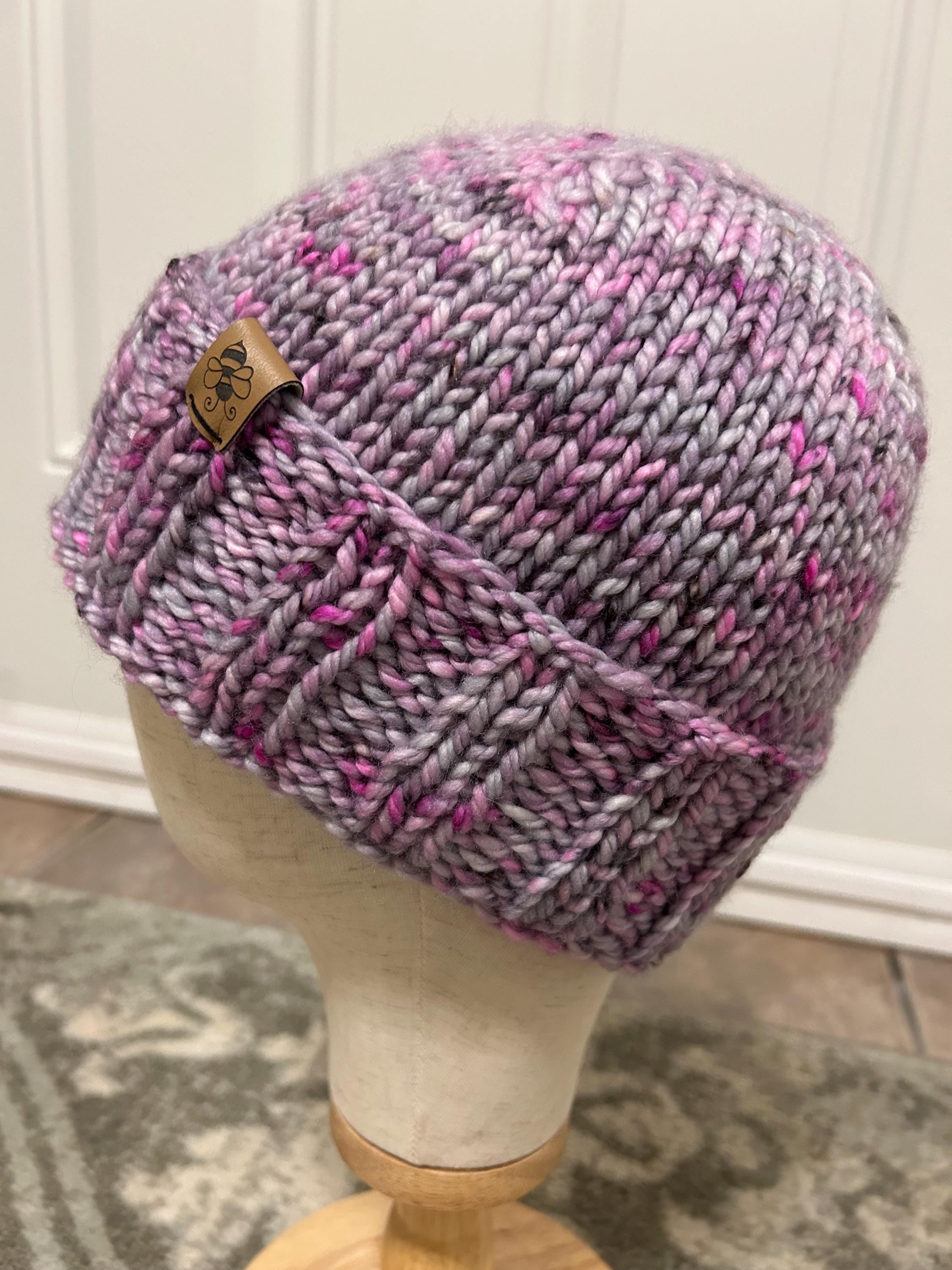 Hand Knit Merino Wool toque: pink Speckled spring Hat