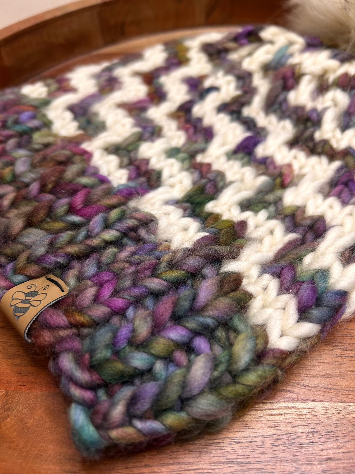 Hand Knit Merino Wool Toque: Removable Faux Fur Pompom