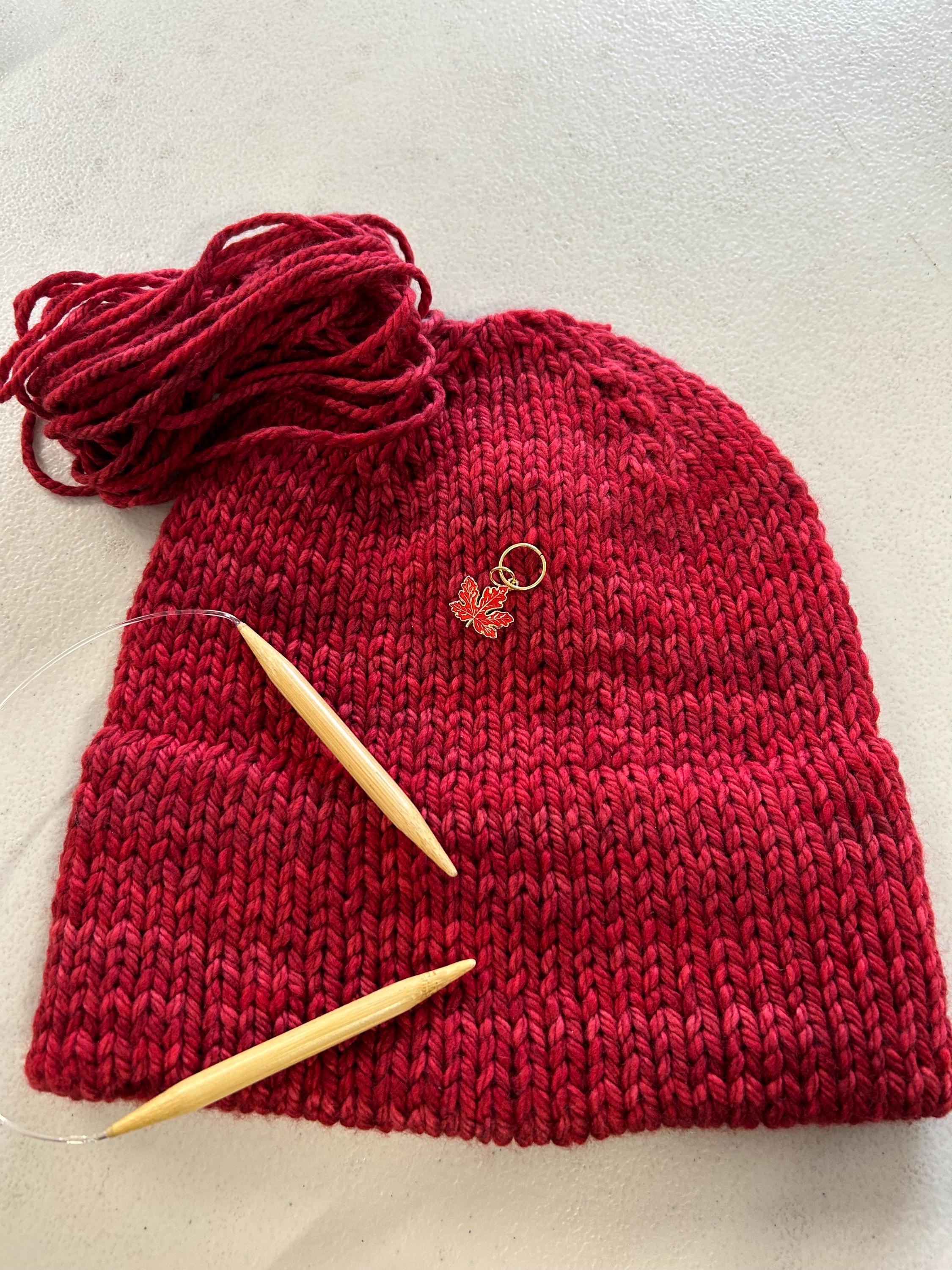 Hand Knit Merino Wool Beanie: Double Brim Red Toque, Cozy Warm Winter Hat