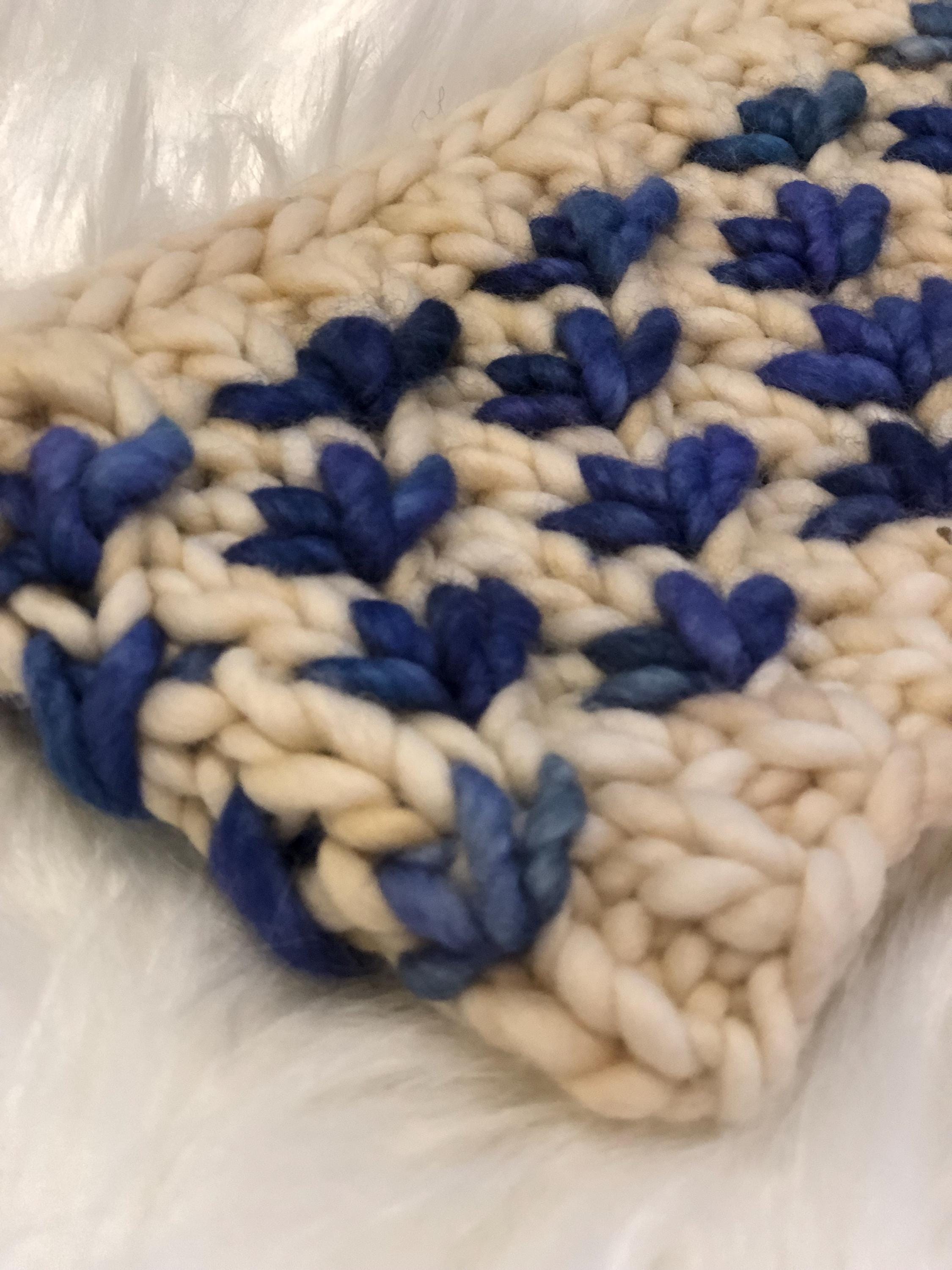 Hand Knit Merino Wool Headband: Blue Lotus Flower Ear Warmer