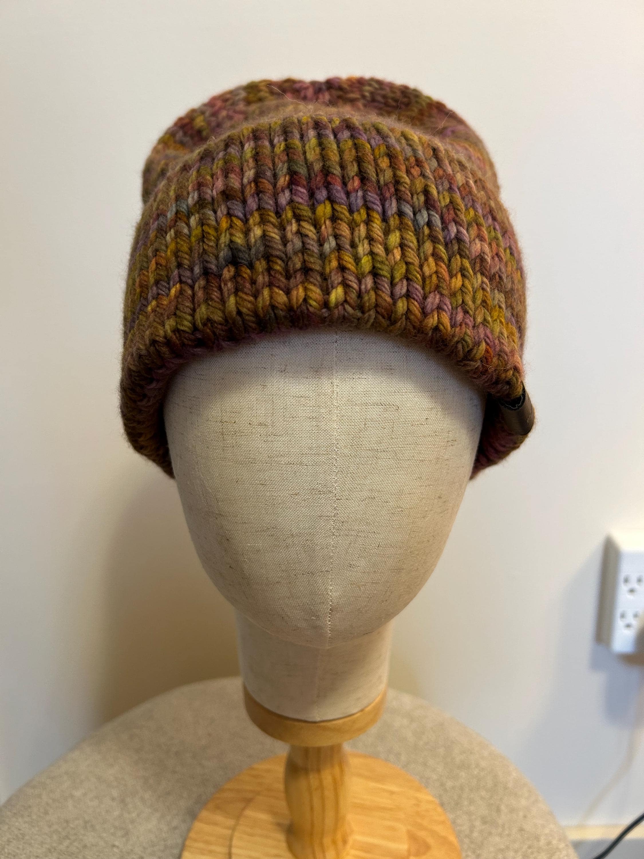 Hand Knit Merino Wool Beanie: Double Brim high top hat for men or women, soft cozy warm winter toque, multi colour brown toque,  gift
