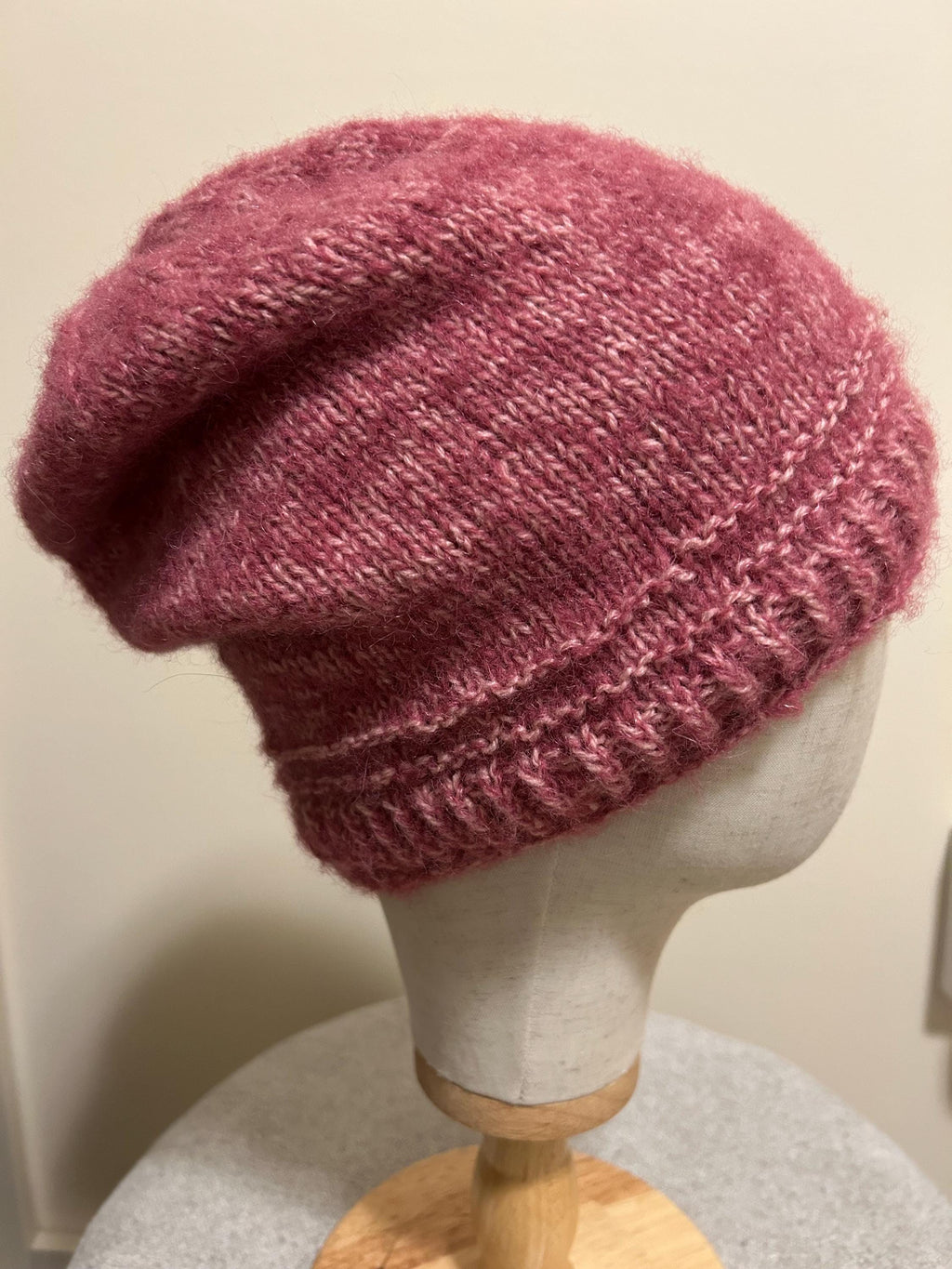 Pink Hand Knit Alpaca Mohair Slouchy Beanie