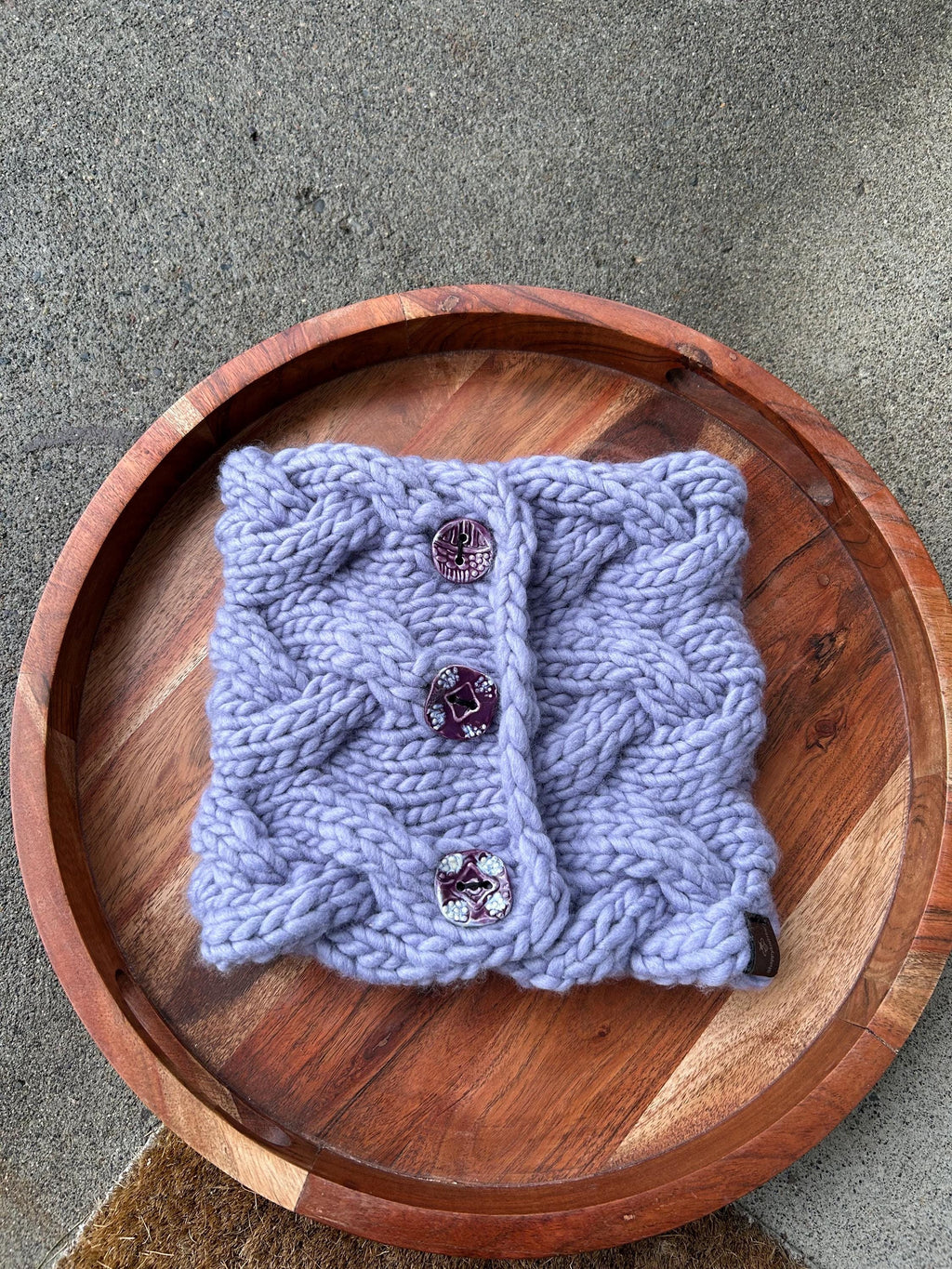Cable Knit Wool cable Cowl: Button Up purple Winter Scarf; neck warmer