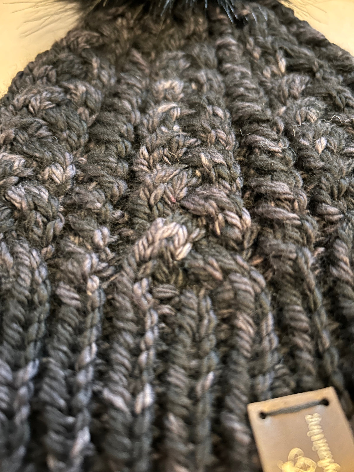 Handmade Merino Wool Knit Beanie: Black Textured Knit