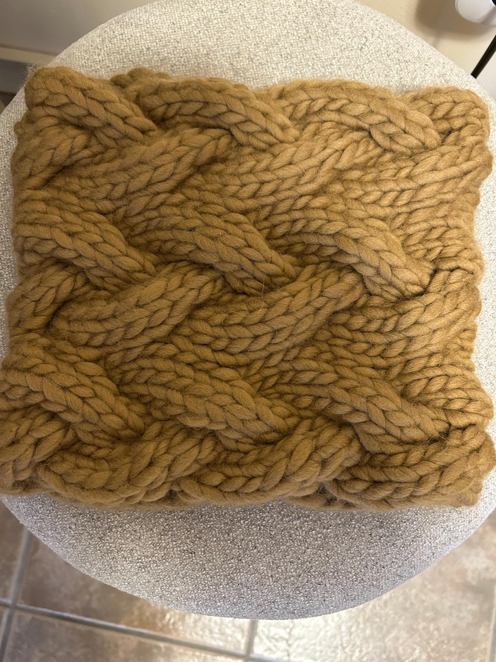 Cable Knit Wool cable Cowl: Button Up caramel brown Winter Scarf; neck warmer