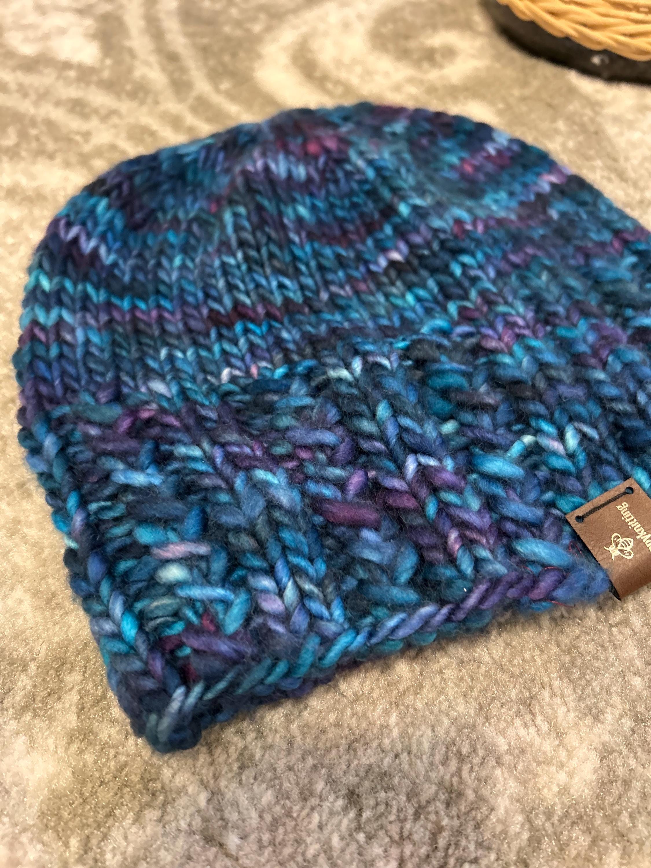 Hand Knit Merino Wool Beanie, Blue Purple Toque