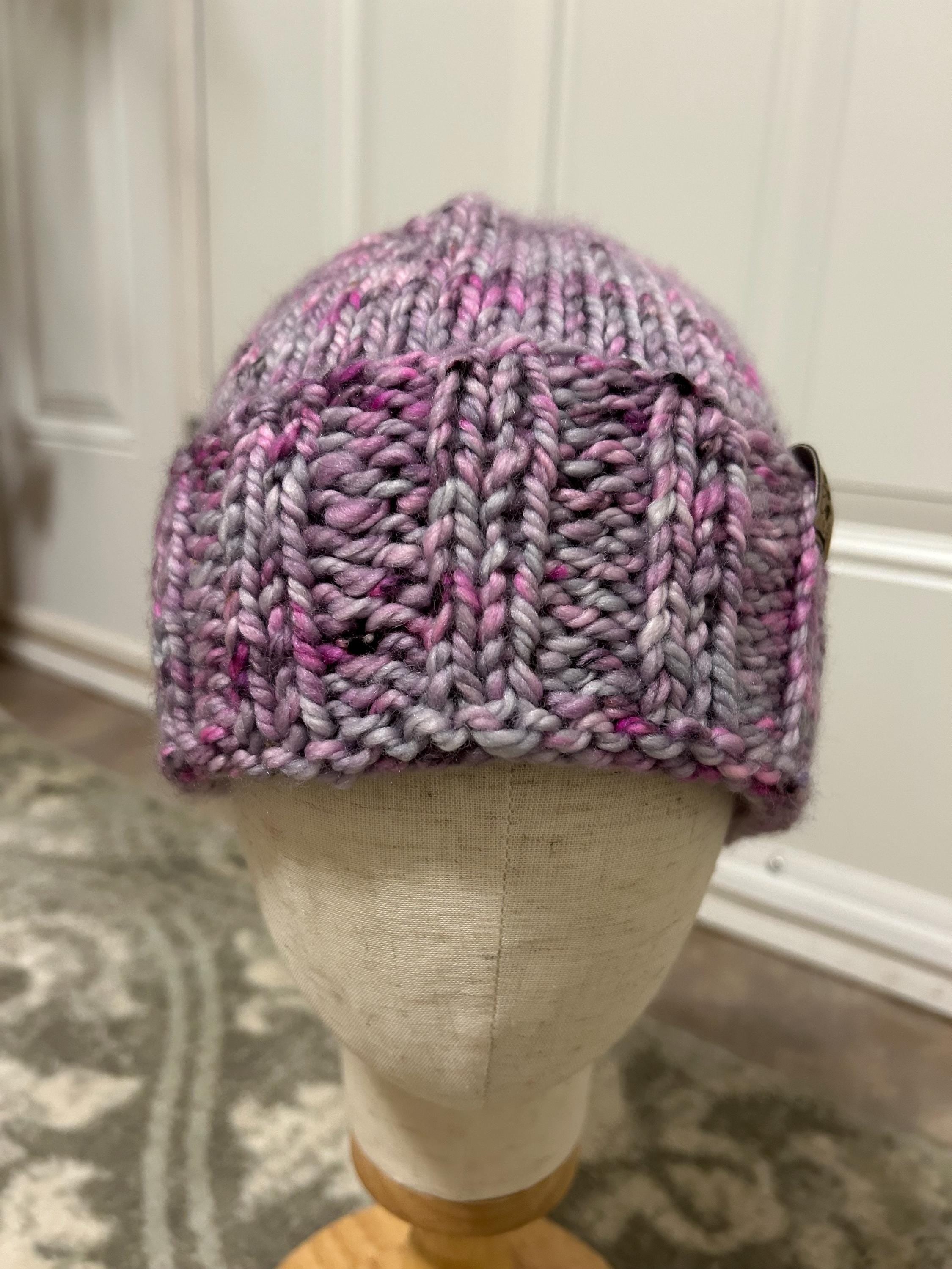 Hand Knit Merino Wool toque: pink Speckled spring Hat