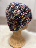 Hand Knit Merino chunky Wool toque: blue colour Winter Hat, folded brim