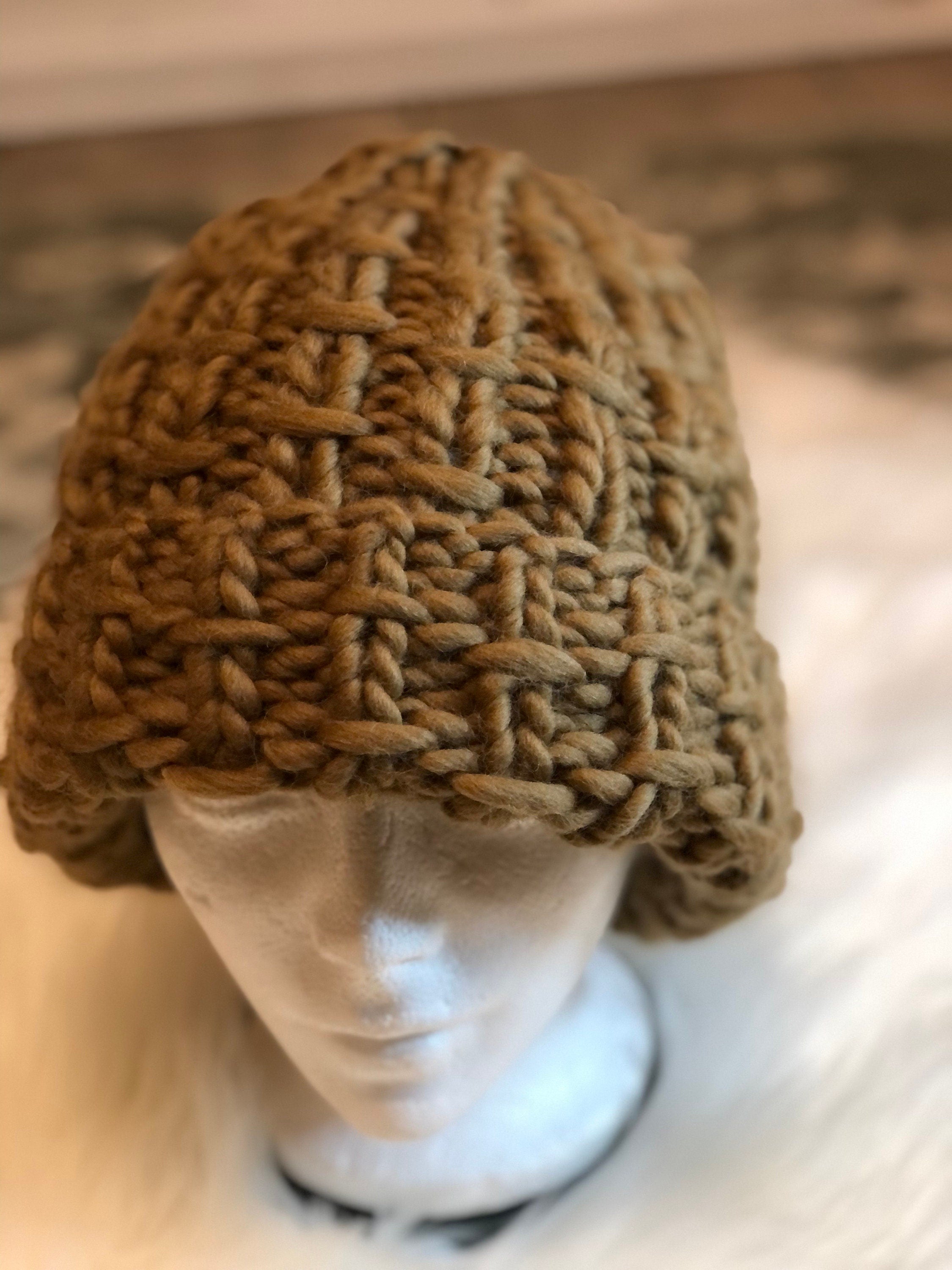 Hand Knit Merino Wool bulky knit Beanie, Brown Sugar Chunky Hat toque