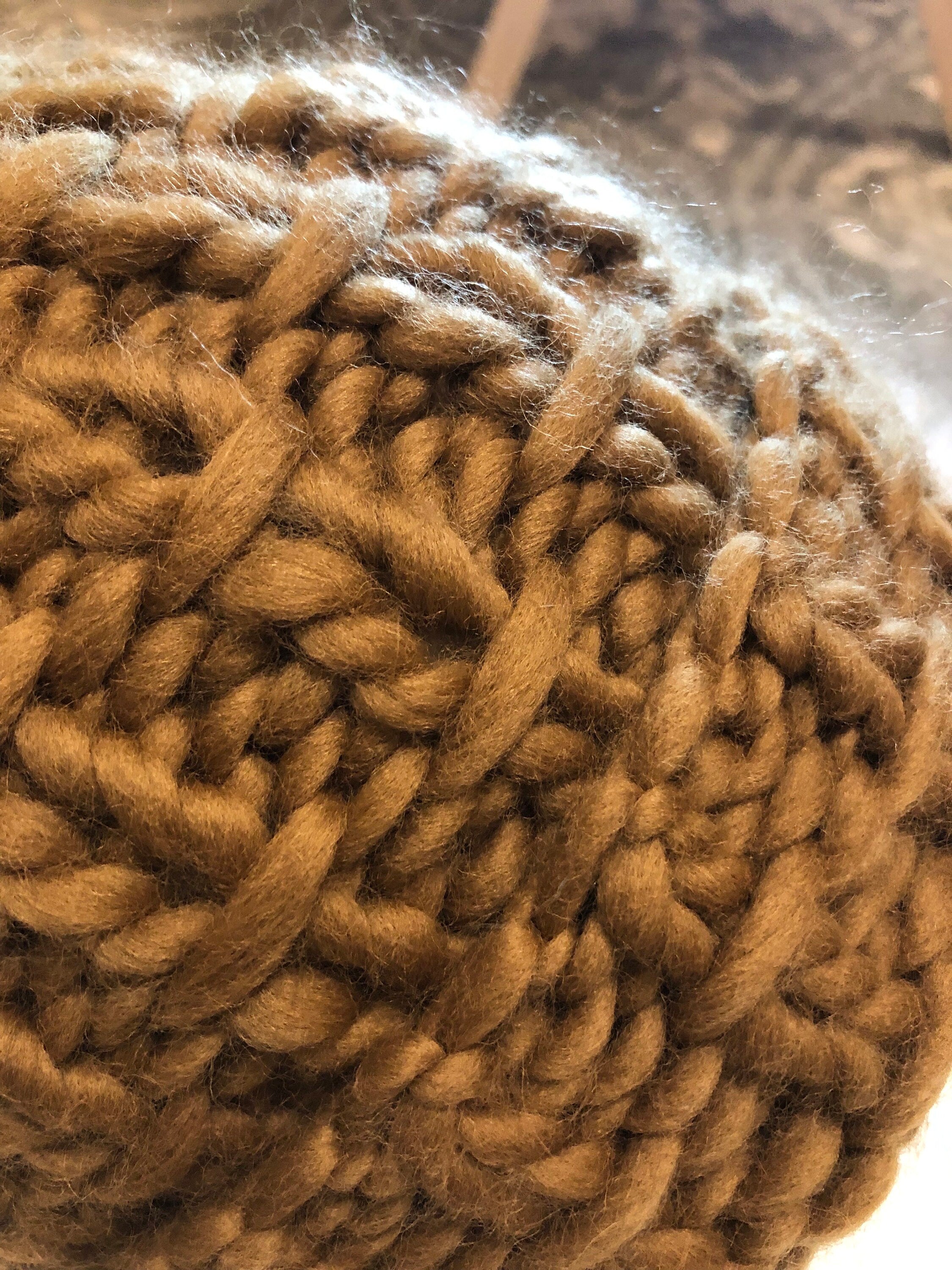 Hand Knit Merino Wool bulky knit Beanie, Brown Sugar Chunky Hat toque