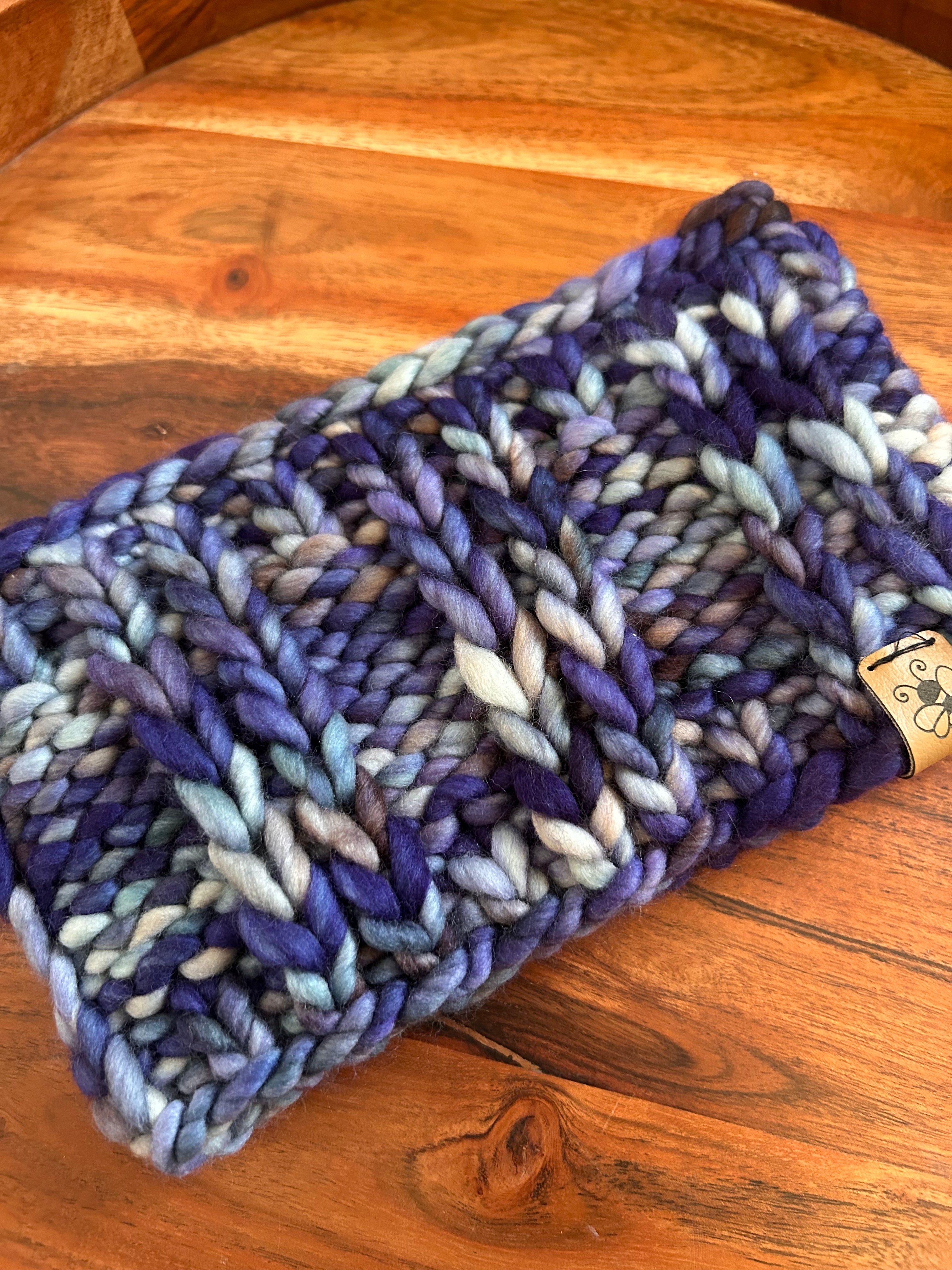 Handmade Knit Wool Ear Warmer Headband – blue tones Headband