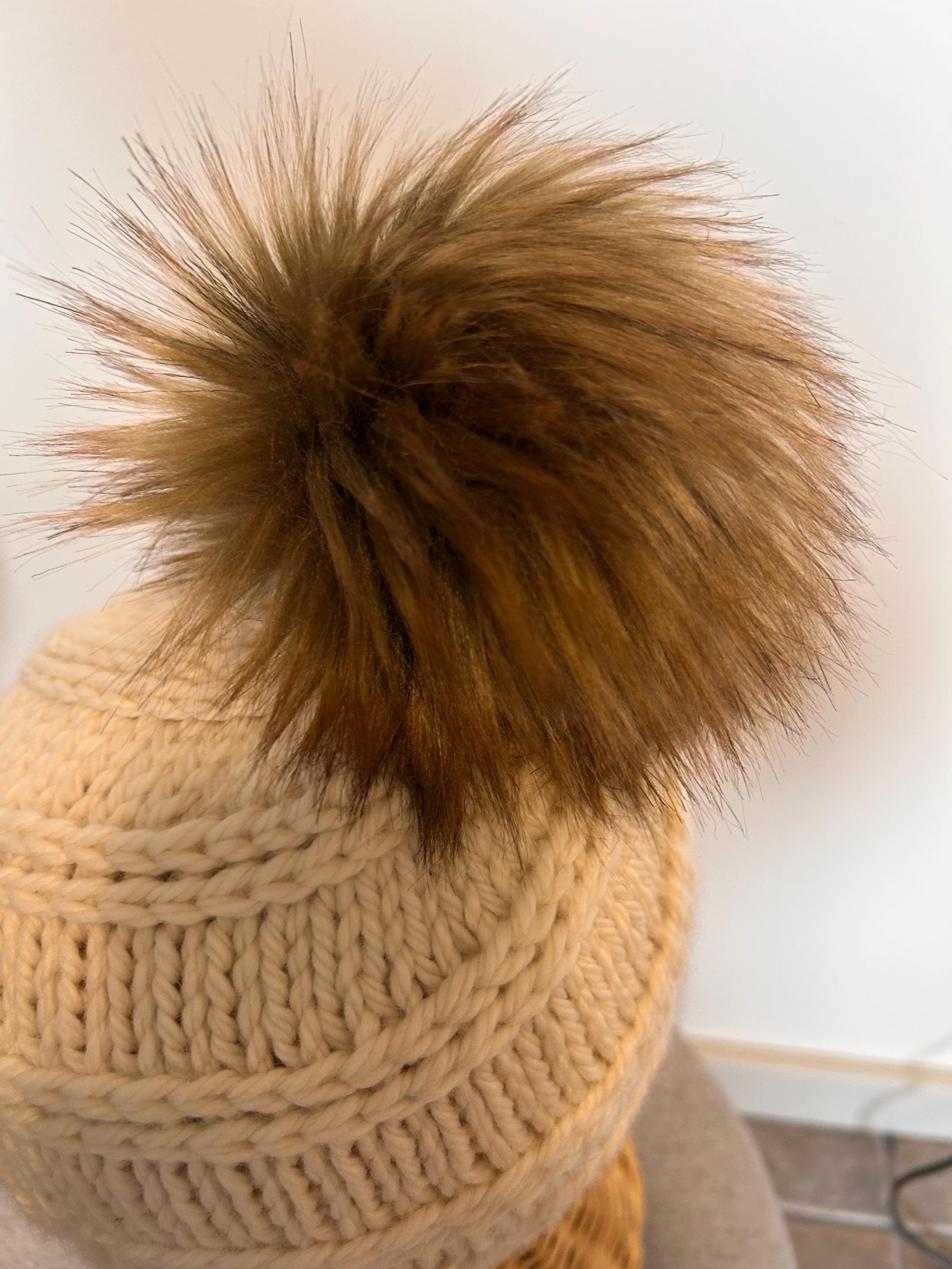 Hand Knit Merino Wool Beanie: Removable Faux Fur Pompom