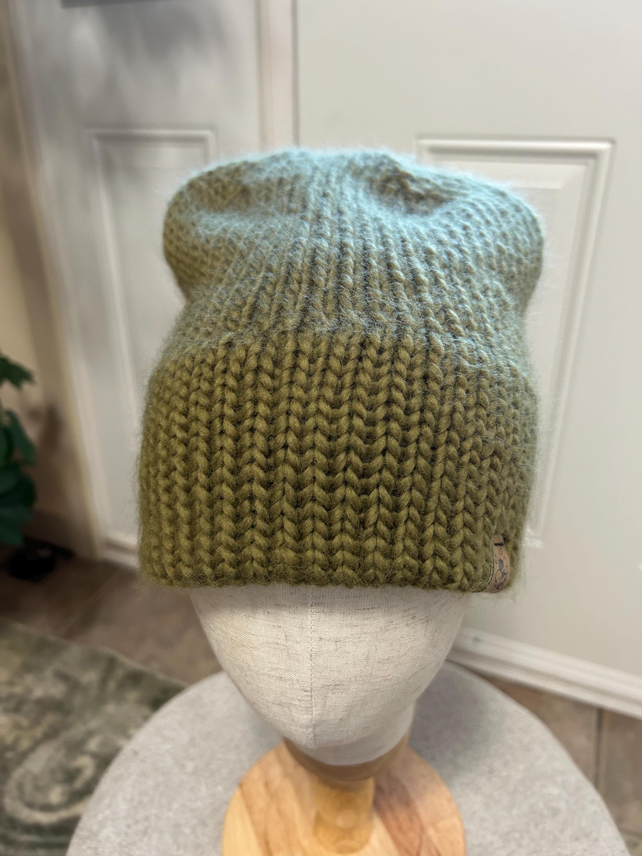 Hand Knit Merino Wool Beanie: Moss Green Double Brim Toque