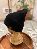 Luxury Black Merino Wool Knit Beanie: Double Brim, Unisex
