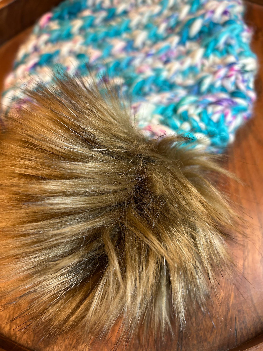 Hand Knit Merino Wool Beanie: Removable Faux Fur Pompom