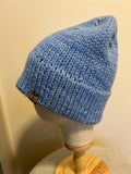 Hand Knit Merino Wool Beanie: Double Brim high top hat for men or women, soft cozy warm winter toque, light blue toque,  gift