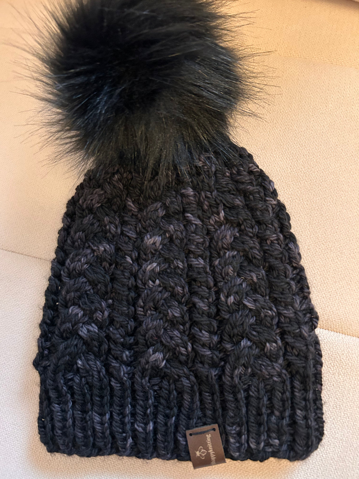 Handmade Merino Wool Knit Beanie: Black Textured Knit