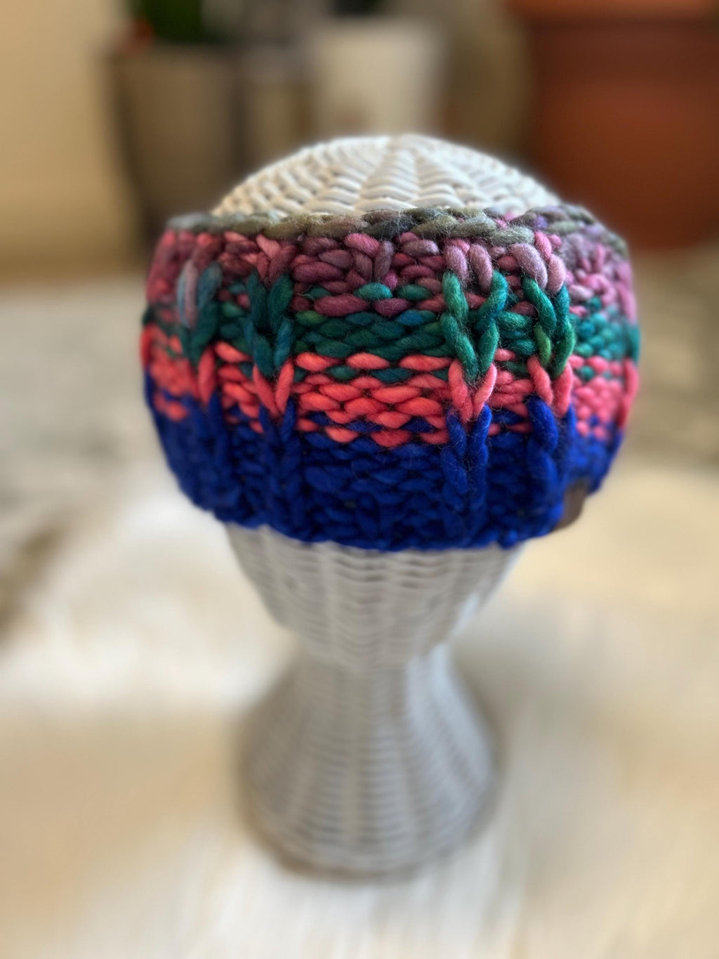 Hand Knit Wool Ear Warmer: Chunky Colorful Headband