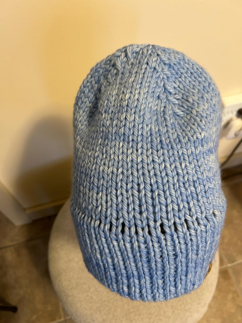 Hand Knit Merino Wool Beanie: Double Brim high top hat for men or women, soft cozy warm winter toque, light blue toque,  gift
