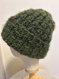 Hand Knit Merino Wool Toque: Chunky green Fisherman Beanie, soft cozy fold up brim toque