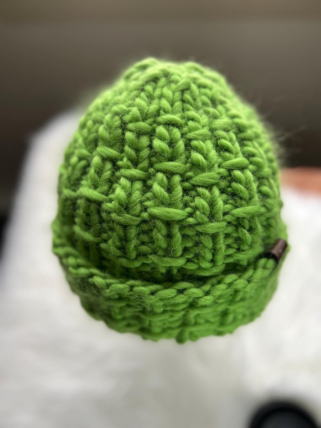 Handmade Green Wool Beanie: Chunky Knit Folded Brim, Made in Canada, bulky toque