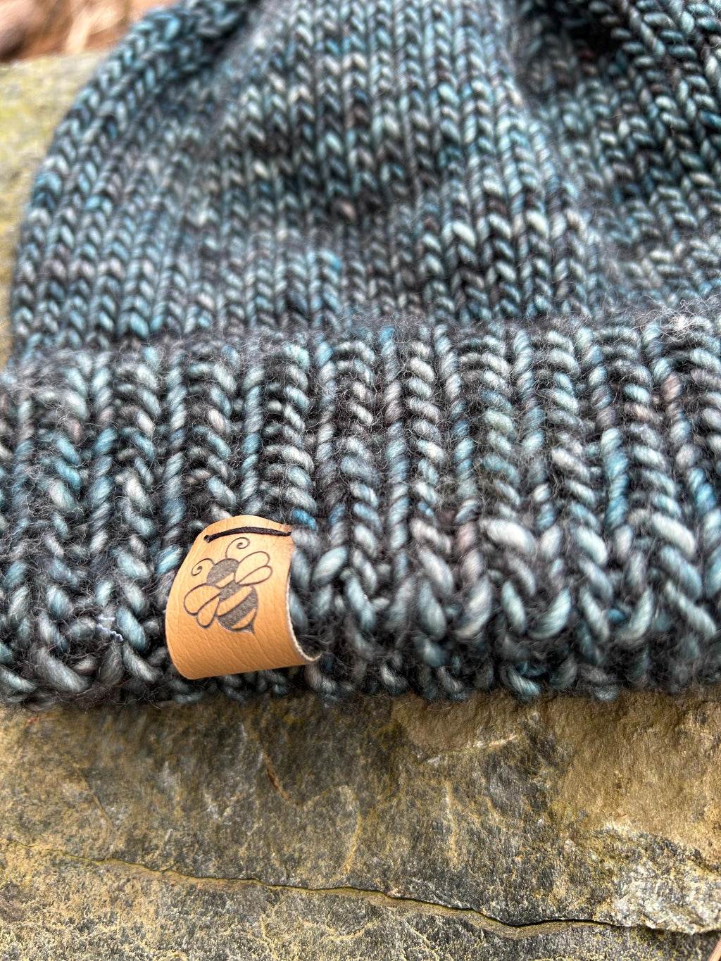 Hand Knit Blue Merino Wool Beanie, Double Brim, unisex
