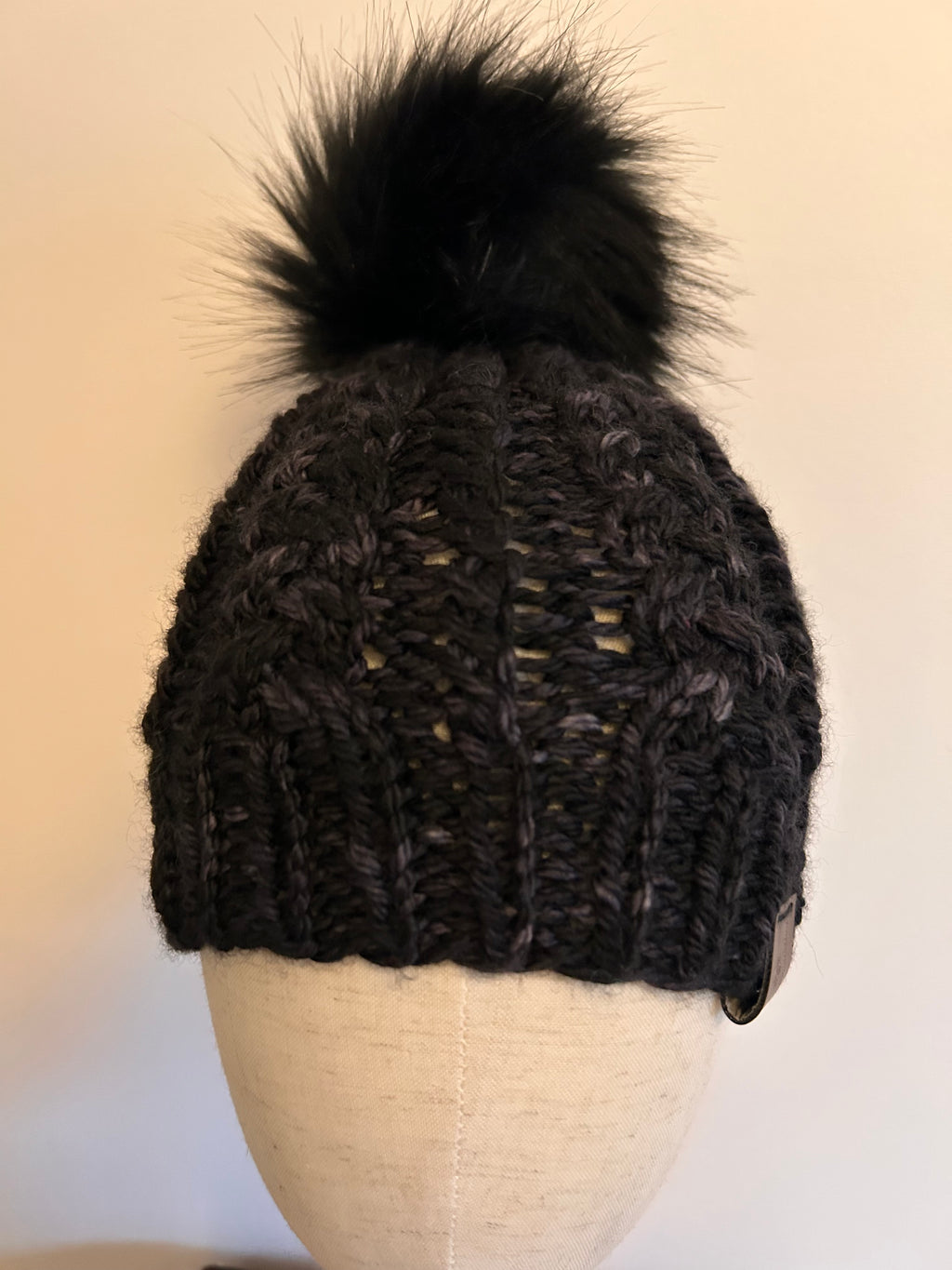 Handmade Merino Wool Knit Beanie: Black Textured Knit