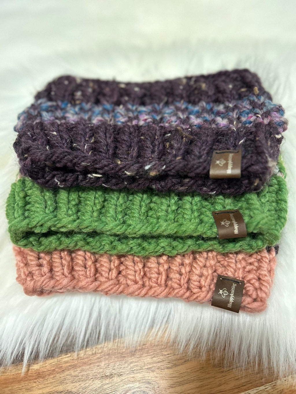 Chunky Knit Ear Warmer Headband: Wool Blend, Messy Bun Knitwear