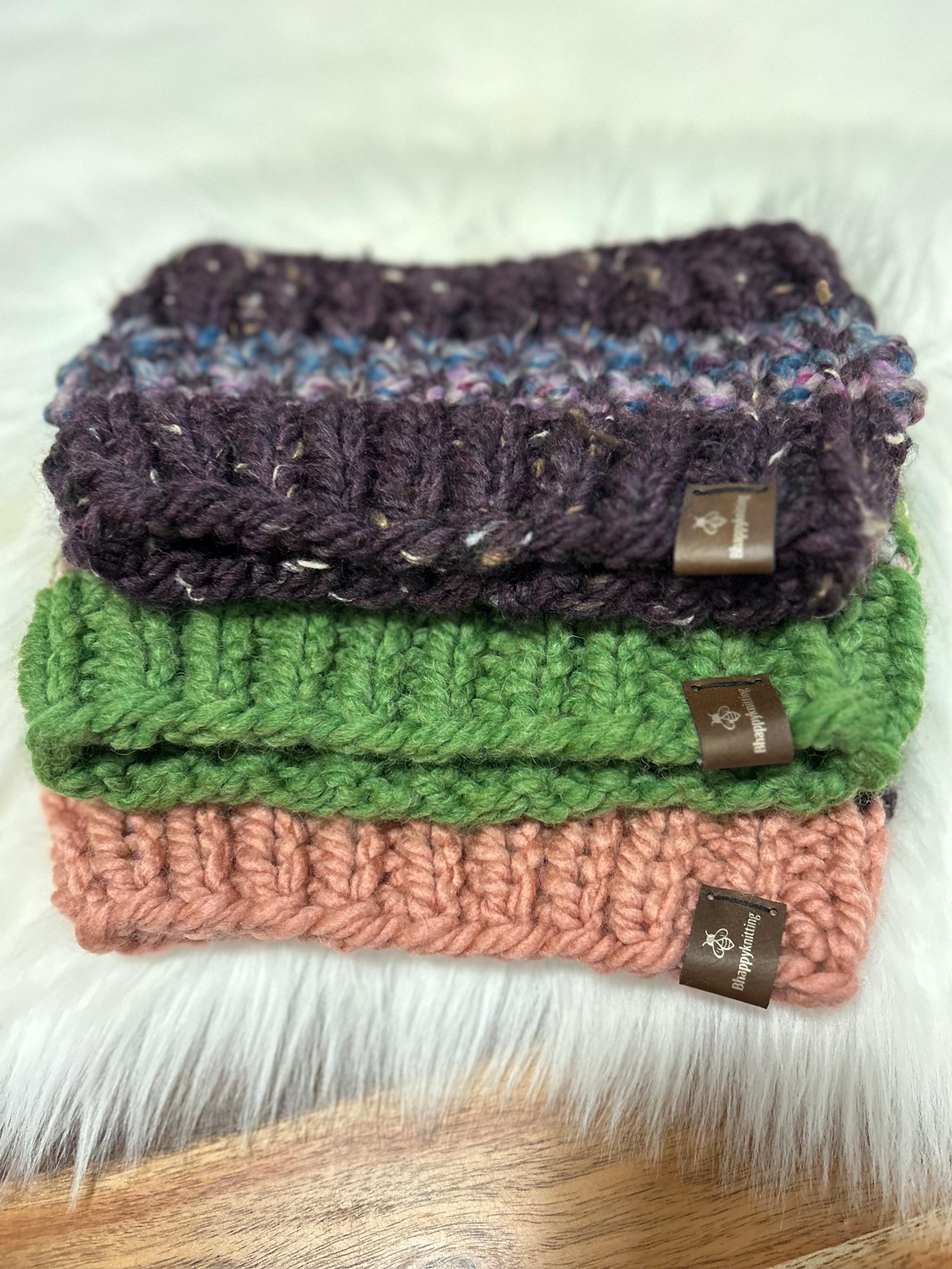 Chunky Knit Ear Warmer Headband: Wool Blend, Messy Bun Knitwear