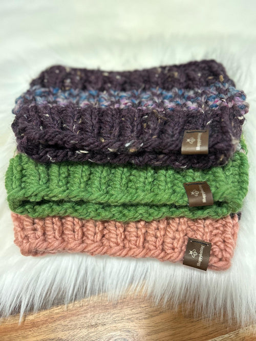 Chunky Knit Ear Warmer Headband: Wool Blend, Messy Bun Knitwear