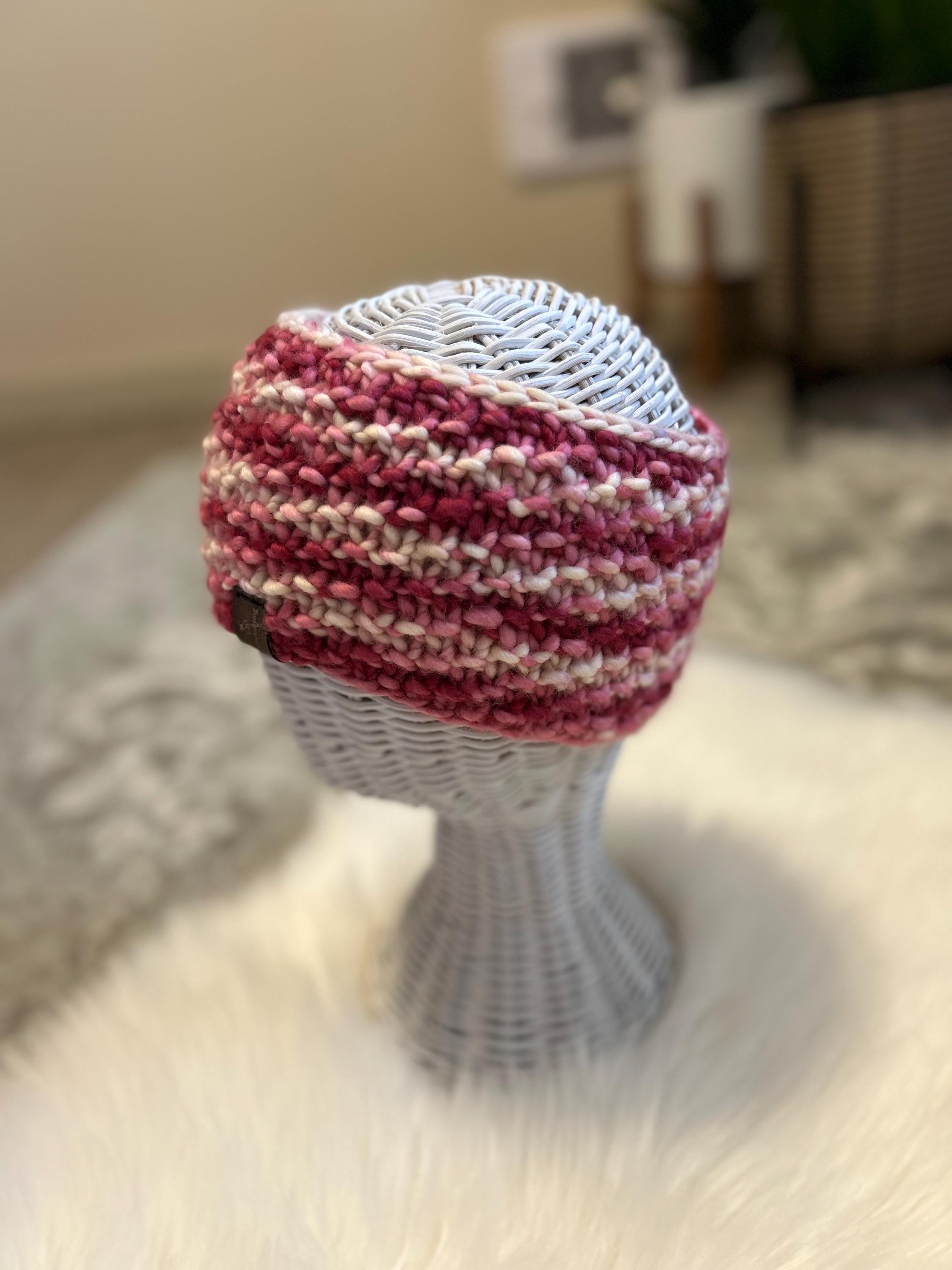 Handmade Knit Wool Ear Warmer Headband - Pink & White, valentines gift