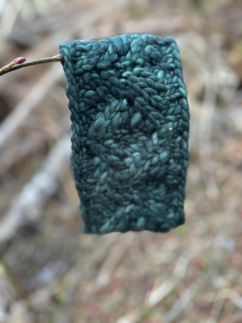 Adult size headband, Handknit, forest green colour, Winterwear, messy bun, wool, winter accessory
