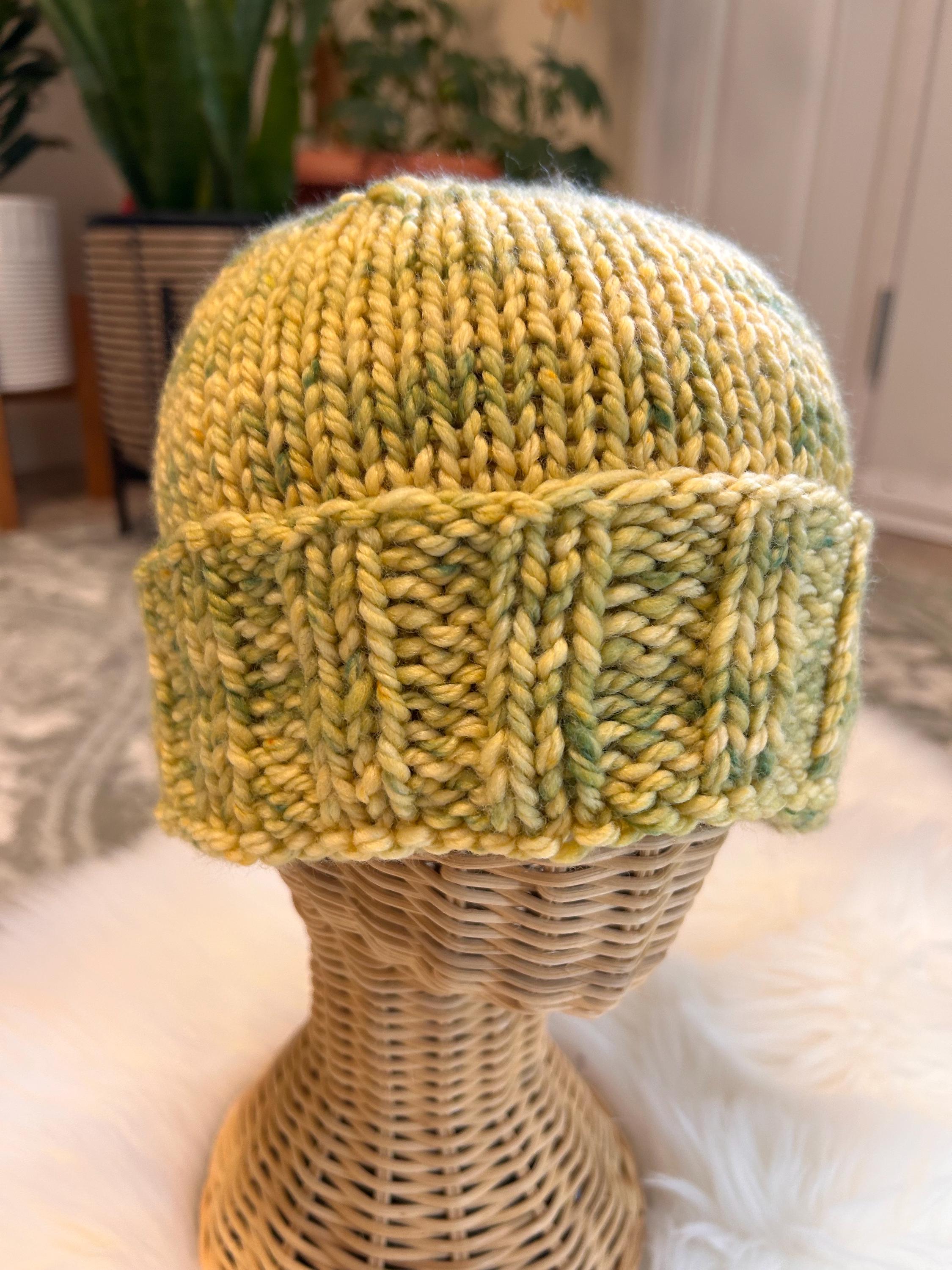 Hand Knit Merino Wool toque: Yellow Speckled Winter Hat