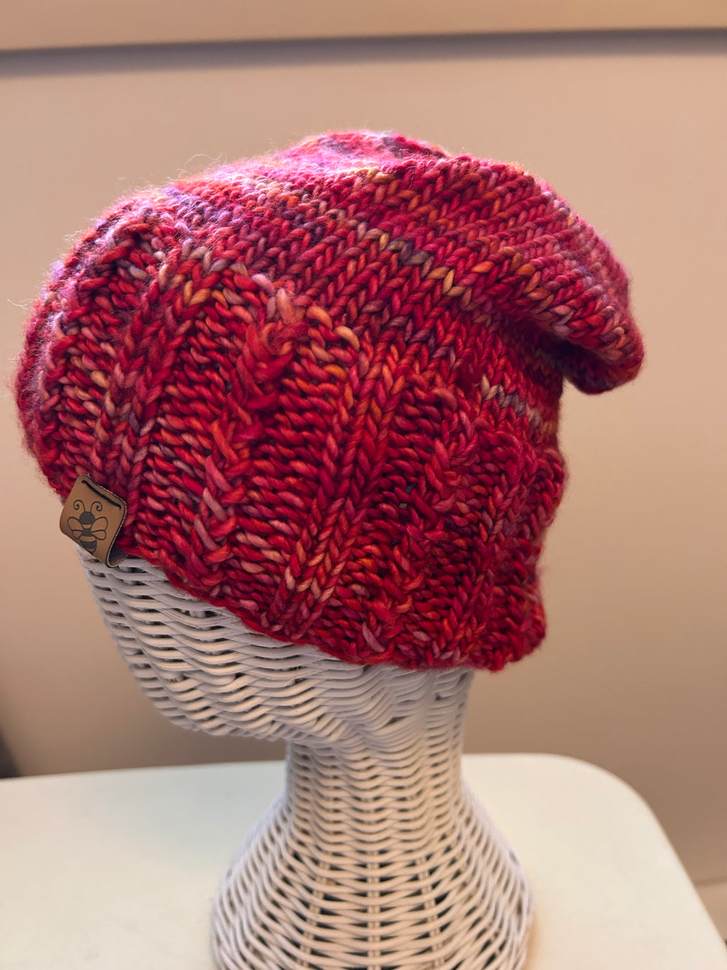 Handknit Merino Slouch Hat | Red Winter Toque