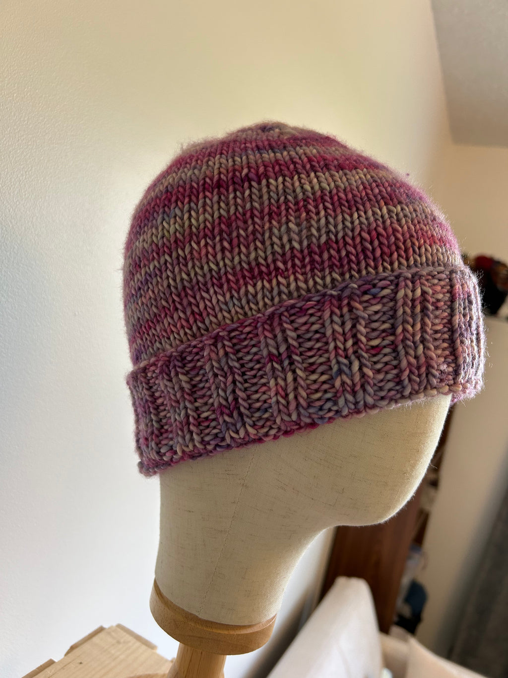 Folded brim wool adult pink beanie