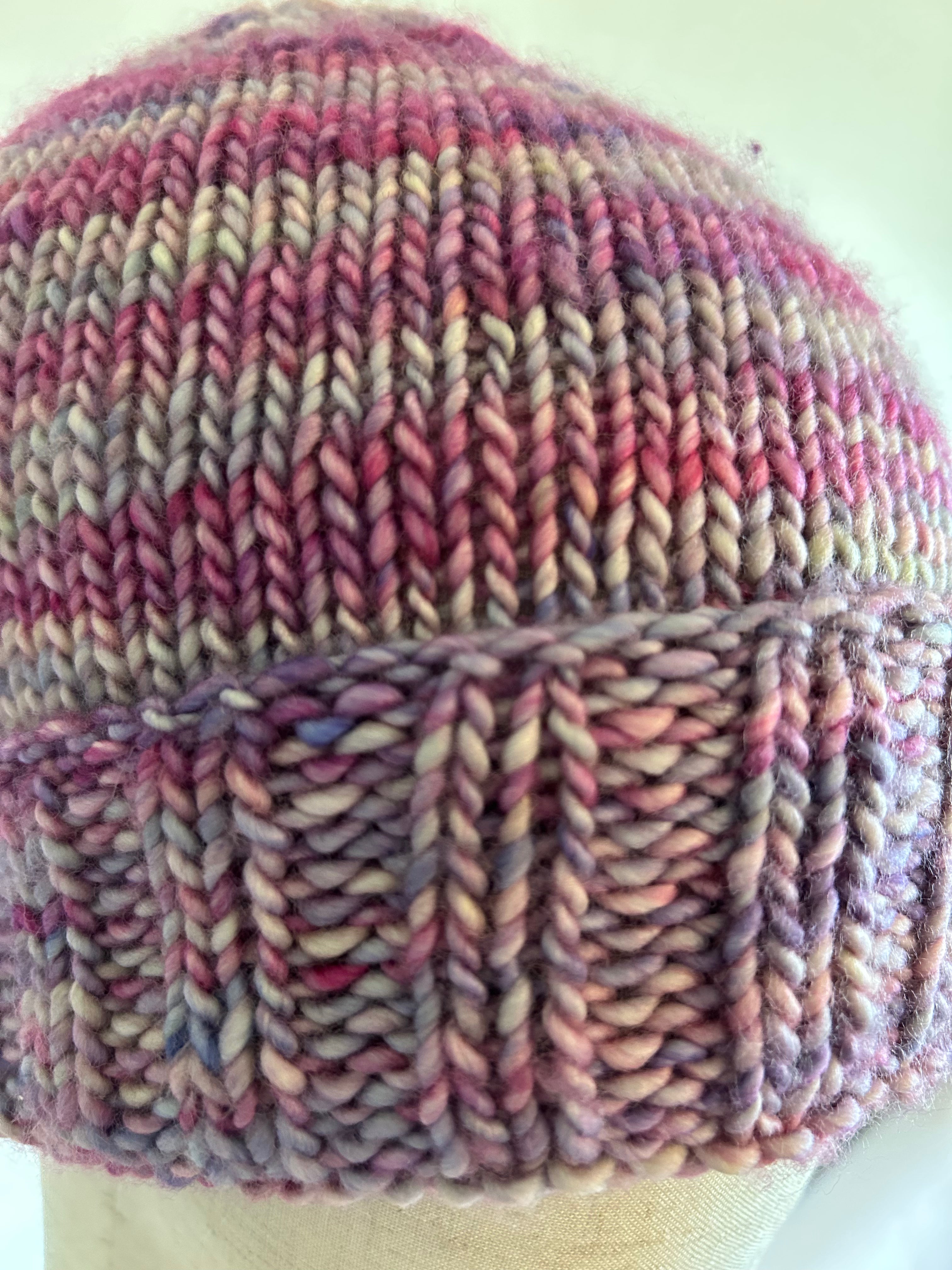 Folded brim wool adult pink beanie