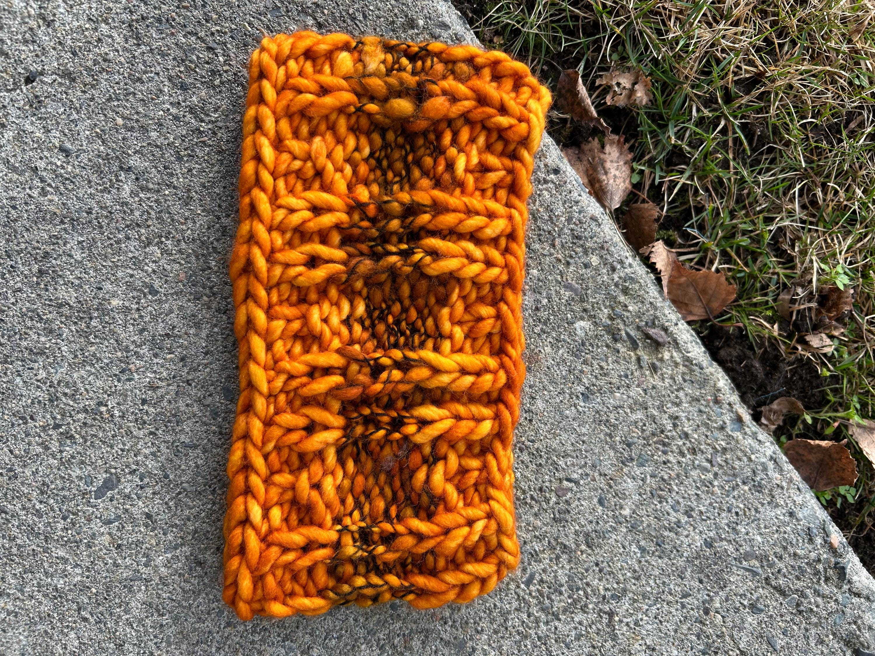 Adult size headband, Handknit, orange colour, Winterwear, messy bun, wool, winter accessory