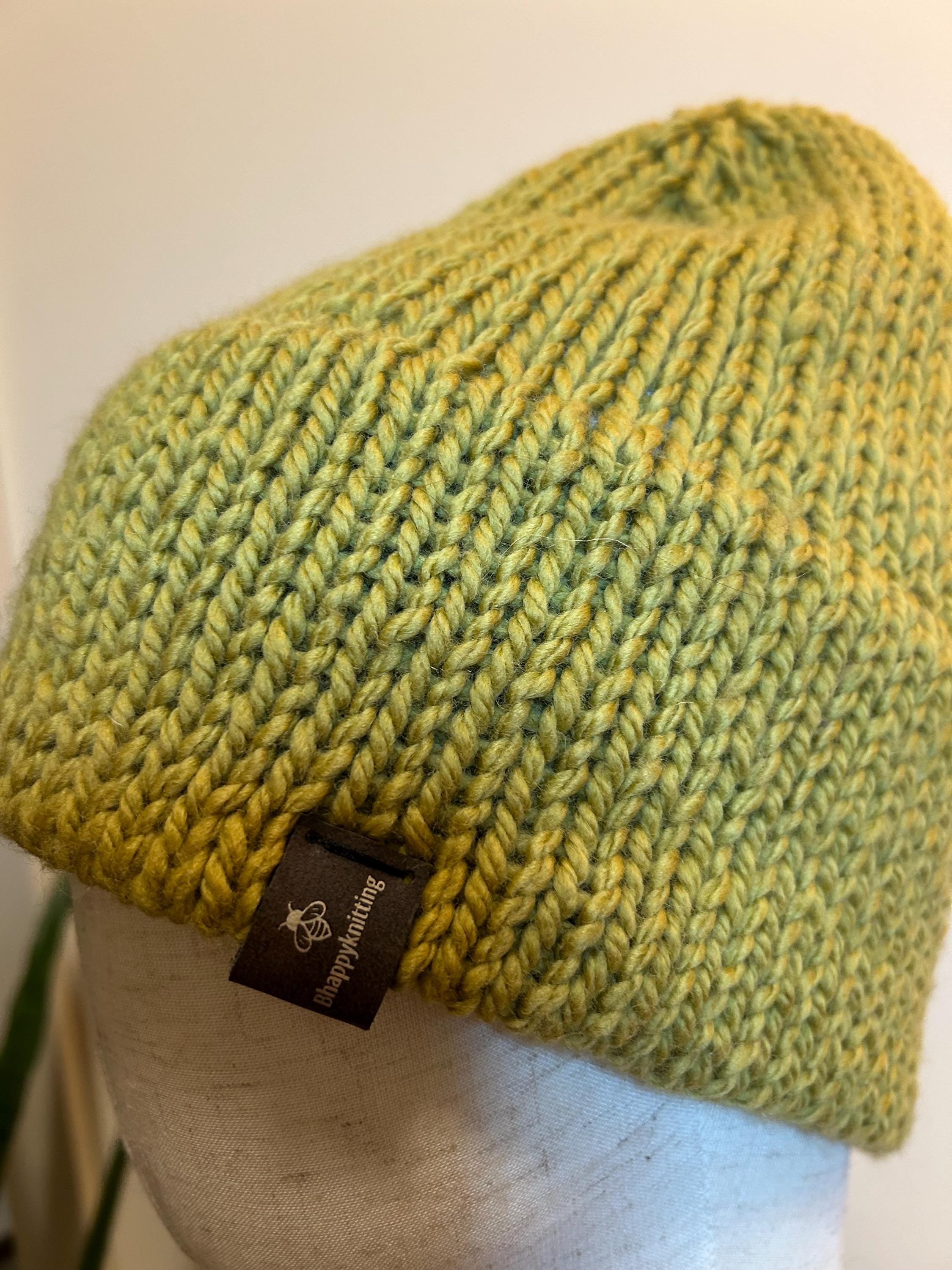 Hand Knit Merino Wool Beanie: Double Brim high top hat for men or women, soft cozy warm winter toque, soft yellow colour toque,  gift