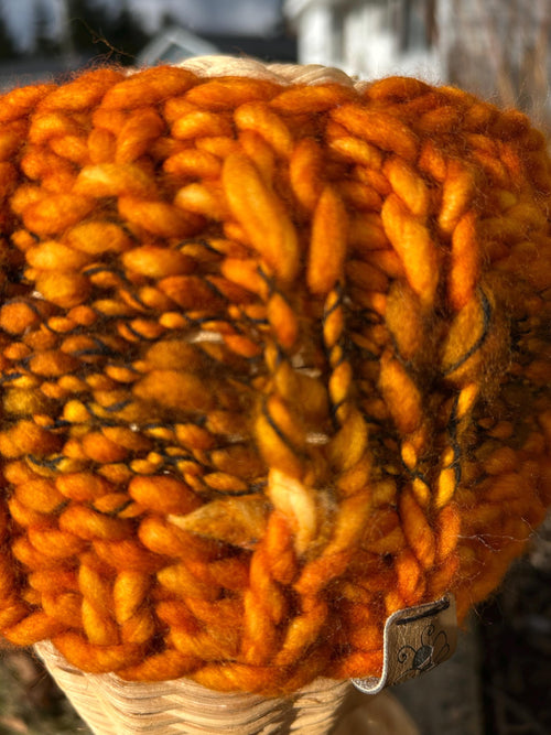 Adult size headband, Handknit, orange colour, Winterwear, messy bun, wool, winter accessory