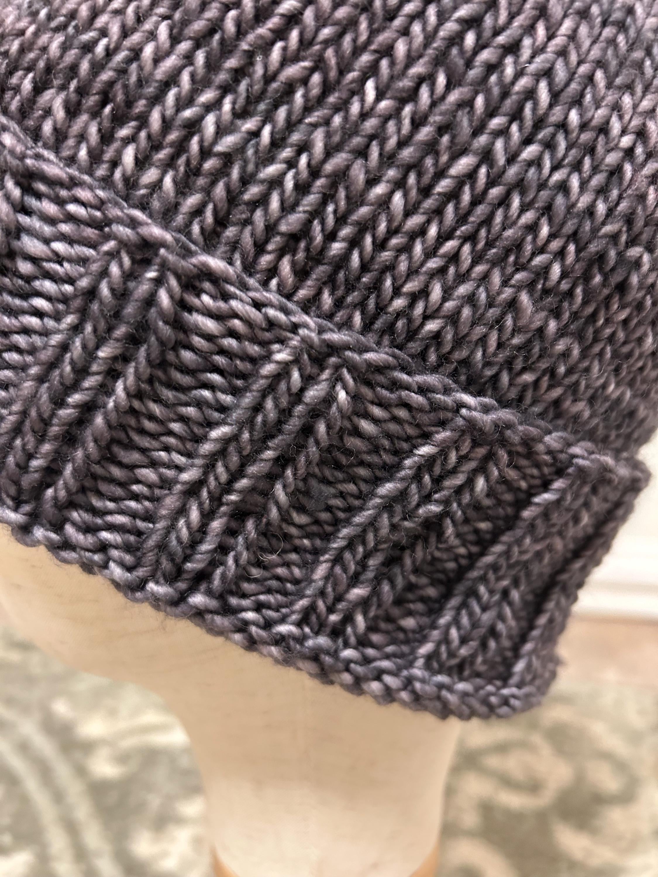 Hand Knit Merino Wool Winter Beanie - Folded Brim